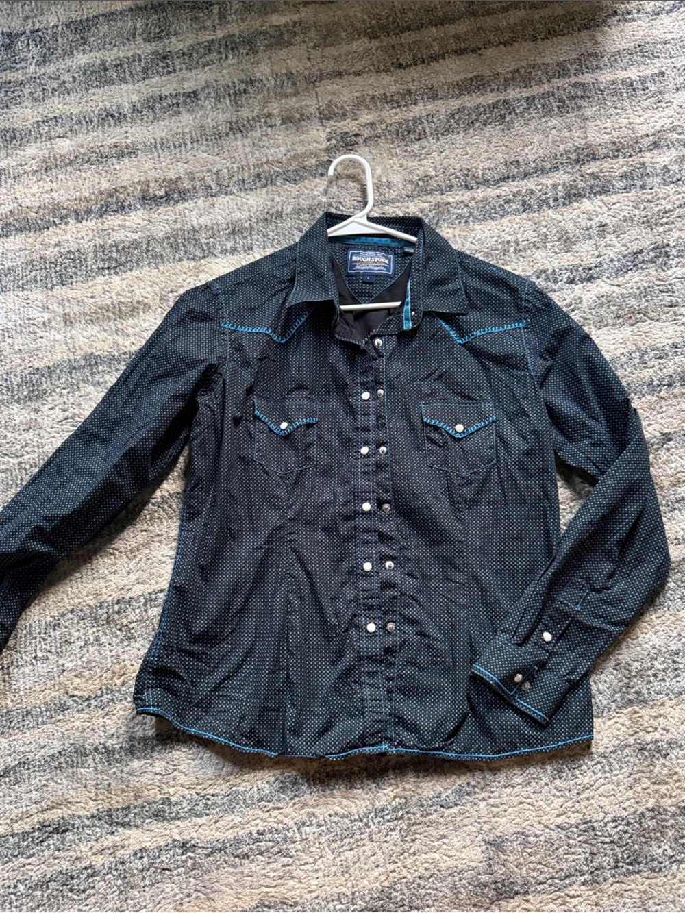 Panhandle Slim Black Western Snap Shirt with Teal Accents